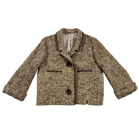 Vintage Inspired Brown Tweed Wool Women M Crop Jacket Equestrian Academia Money - Picture 1 of 8